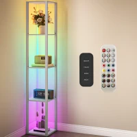 HOMCOM RGB LED Floor Lamp with Shelves, Modern Dimmable Standing Lamp with Remote Control, Adjustable Brightness & Speed for Living Room, Bedroom, Office, Grey(m-9)