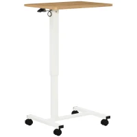 HOMCOM Sta-Bureau Verstelbaar met 4 Wielen C-Vorm 65 cm x 48 cm x 70-110 cm Naturel + Wit(m-12)
