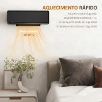HOMCOM Aquecedor Cerâmico de Parede 1000W/2000W com Controle Remoto Tela LED Temporizador de 12h Termostato 56x18,5x11,7 cm Preto(m-6)