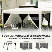 Outsunny 3 x 3 m Gazebo, Netting Party Tent, Patio Canopy Outdoor Event Shelter with Double Tier Roof, Cream White(m-7)