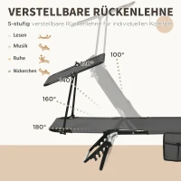 Outsunny Set van 2 inklapbare ligstoelen met zonnescherm, 5-standen verstelbare rugleuning, donkergrijs(m-4)