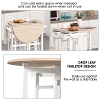HOMCOM Foldable Kitchen Trolley Island Set with Casters 2 Barstool Chairs Folding Table Drop Leaf Storable Bottom Apartment Dorm(m-7)