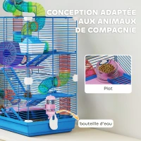 PawHut Cage pour hamster rongeur 4 étages avec tunnels mangeoire roue maison échelles 46 x 30 x 58 cm bleu(m-5)