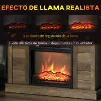 HOMCOM Chimenea Eléctrica 1800W con Efecto de Llama Mando a Distancia Temporizador Semanal para Sala 30 m² Madera(m-4)