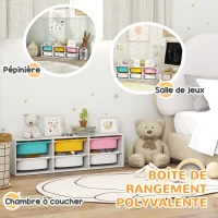 AIYAPLAY Meuble rangement enfant à 2 niveaux, étagère de rangement pour jouets enfants avec 6 bacs amovibles, 97x21x29cm, blanc(m-6)