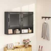 HOMCOM Wand-Badezimmerschrank mit verstellbarem Einlegeboden und gedämpfter Tür, 40x20x60 cm, Schwarz(m-5)