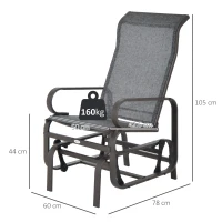Outsunny Outdoor Gliding Rocking Chair with Sturdy Metal Frame Garden Comfortable Swing Chair, Grey & Brown(m-3)