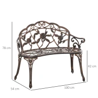 Outsunny Banco de jardín 2 plazas de metal, banco estilo retro, banco de parque con motivo floral 100 x 54 x 78 cm, Bronce(m-3)