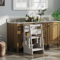 HOMCOM Kids Step Stool, with Adjustable Platform and Non-Slip Mat – Grey(m-2)