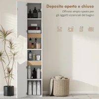 HOMCOM Mobile Colonna Bagno in Legno con 2 Ripiani Aperti e 2 Armadietti, 30x34.6x180.5 cm, Bianco e color Legno(m-4)