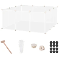 PawHut Valla para Mascotas, Jaula Modular, Recinto Interior de Plástico Transparente con 12 Paneles, 24 Conectores, para Cobayas, 105x105x45 cm, Blanco(m-10)