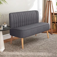 HOMCOM Modern Double Seat Sofa Loveseat Couch 2 Seater Compact Sofa Padded Linen Wood Leg Dark Grey(m-8)