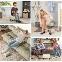 HOMCOM Pouf repose-pied tabouret bas en tissu de lin capacité de charge 110 Kg 40 x 30 x 24 cm beige(m-6)