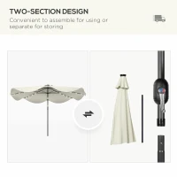 Outsunny Solar Patio Umbrella with LED and Tilt, Outdoor Market Table Umbrella Parasol with Crank, 3 x 3 (m), Cream White(m-8)