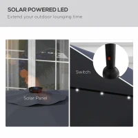 Outsunny Solar Patio Umbrella with LED and Tilt, Outdoor Market Table Umbrella Parasol with Crank, 3 x 3 (m), Dark Grey(m-4)