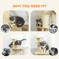 PawHut Cat Tree for Indoor Cats 135cm Cat Tower Scratching Post Kitty Scratcher Climbing Tower with Ladder, Beige(m-8)
