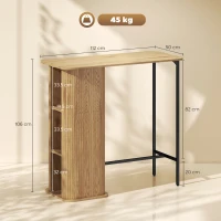 HOMCOM Tavolo Alto per Mangiare in Piedi, Tavolo da Bar con 3 Ripiani Portaoggetti e Gambe in Metallo, 112x50x106cm, Legno Naturale(m-3)