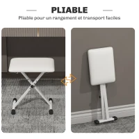 HOMCOM Tabouret piano pliable, banc piano réglable en hauteur, siège rembourré en PU, 39 x 29 x 37-47 cm, blanc(m-6)