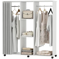 HOMCOM Armário guarda-roupa Móvel de Armazenamento 6 rodízios 120L x 40l x 128H cm em madeira branca(m-8)