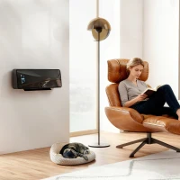 HOMCOM 2000W Ceramic Electric Heater with Fan, Adjustable Thermostat, Wall Mounted - Black(m-2)