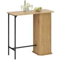 HOMCOM Mesa alta para comer de pie, mesa de bar con 3 estantes de almacenamiento y patas de metal, 112x50x106cm, madera natural(m-7)
