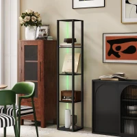 HOMCOM RGB LED Floor Lamp with Shelves, Modern Dimmable Standing Lamp with Remote Control, Adjustable Brightness & Speed for Living Room, Bedroom, Office, Black(m-7)