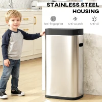 HOMCOM 50L Sensor Bin, Automatic Kitchen Bin, Manual Override, Battery Operated, Inner-Bucket-Free, for Kitchen, Bedroom(m-6)