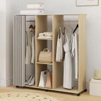 HOMCOM Armário guarda-roupa Móvel de Armazenamento 6 rodízios 120L x 40l x 128H cm em madeira natural(m-5)