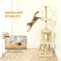 PawHut Multi-Level Cat Tree with Scratching Post, Ladder, Cat House, Beige(m-6)