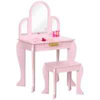 HOMCOM Kids Dressing Table Set, with Mirror and Drawer - Pink(m-11)