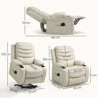 HOMCOM Sillón Relax Reclinable Eléctrico Levanta Personas con Masaje Vibratorio y Calor Puerto USB Control Remoto Crema(m-3)