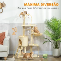 PawHut Arranhador para Gatos com Caverna Plataformas Rato de Brinquedo Rede e Postes de Sisal 60x35x134 cm Bege(m-4)