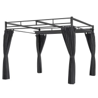 Outsunny Garden Pergola 3x3 m with Retractable Canopy and Curtains, UPF30+ Protection, Metal Frame for Patio Terrace, Gray(m-7)