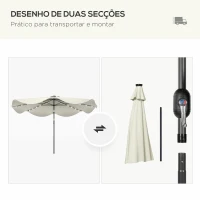 Outsunny Chapéu de Sol de Jardim Ø292x248 cm Chapéu de Sol com Manivela 32 Luzes LED Solares e 8 Hastes Creme(m-8)