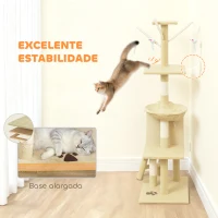 PawHut Arranhador para Gatos com Caverna Plataformas Rato de Brinquedo Rede e Postes de Sisal 60x35x134 cm Bege(m-6)
