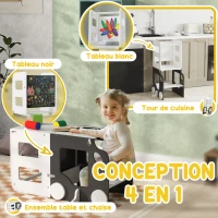 AIYAPLAY Tour d'observation enfant 4 en 1, tour d'apprentissage, hauts rebords de sécurité, tableau noir/blanc, 58x46x92cm, gris(m-4)