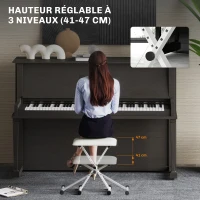 HOMCOM Tabouret piano pliable, banc piano réglable en hauteur, siège rembourré en PU, 39 x 29 x 37-47 cm, blanc(m-5)