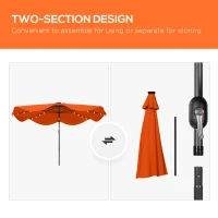 Outsunny Solar Patio Umbrella with LED and Tilt, Outdoor Market Table Umbrella Parasol with Crank, 3 x 3 (m), Orange(m-8)