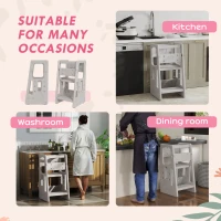 HOMCOM Kids Step Stool, with Adjustable Platform and Non-Slip Mat – Grey(m-6)