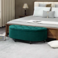 HOMCOM Pouf de Rangement Coffre 2 en 1 - Pouf capitonné Demi-Cercle - Pieds Bois hévéa Noir revêtement Velours vert(m-10)