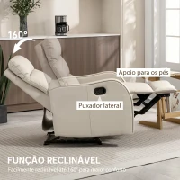 HOMCOM Poltrona Relax Reclinável Manual Revestida em PU com Apoio de Pés Retrátil Poltrona Reclinável até 160º  65x89x100 cm Creme(m-4)