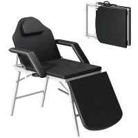 HOMCOM Portable Massage Table, 3 Section Adjustable Beauty Bed, Foldable Massage Bed with Face Hole, Recliner Chair with Removable Headrest and Armrests for Spa, Lash, Tattoo, Black(m-10)