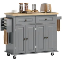 HOMCOM Carrello da Cucina con 2 Cassetti e 2 Armadietti, Piano in Legno, Portaspezie e Porta Canovacci, Grigio(m-10)