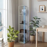 HOMCOM RGB LED Floor Lamp with Shelves, Modern Dimmable Standing Lamp with Remote Control, Adjustable Brightness & Speed for Living Room, Bedroom, Office, Oak(m-8)