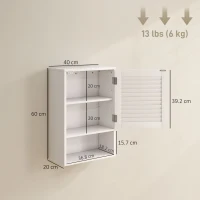 HOMCOM Bathroom Cabinet Hanging Cabinet Wall Cabinet with Soft-Close Door, Adjustable Shelves 40 x 20 x 60 cm White(m-3)