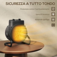HOMCOM Riscaldatore Elettrico e Regolabile a 3 Modalità, in PP e PA Ignifugo, 21.5x15.8x22 cm, Nero(m-7)
