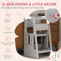 HOMCOM Kids Step Stool, with Adjustable Platform and Non-Slip Mat – Grey(m-7)