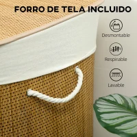 HOMCOM Cesto de Ropa Sucia 144L de Bambú con 3 Compartimentos Asas Bolsa Interior Extraíble 60x40x60 cm Marrón(m-7)