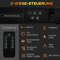 HOMCOM Elektrokamin, Wandkamin mit Heizung 2000 W, LED 3D-Flammeneffekt, Kristalle, in 11 Farben mit 3 Helligkeitsstufen, Elektrischer Kamin mit Fernbedienung, Timer, Wandmontage, Weiß(m-5)
