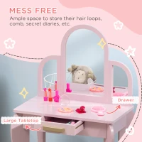 HOMCOM Kids Dressing Table Set, with Mirror and Drawer - Pink(m-5)